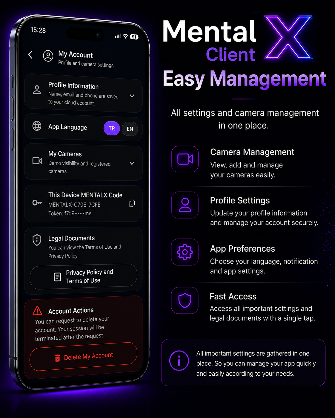Mental X Client settings and management visual