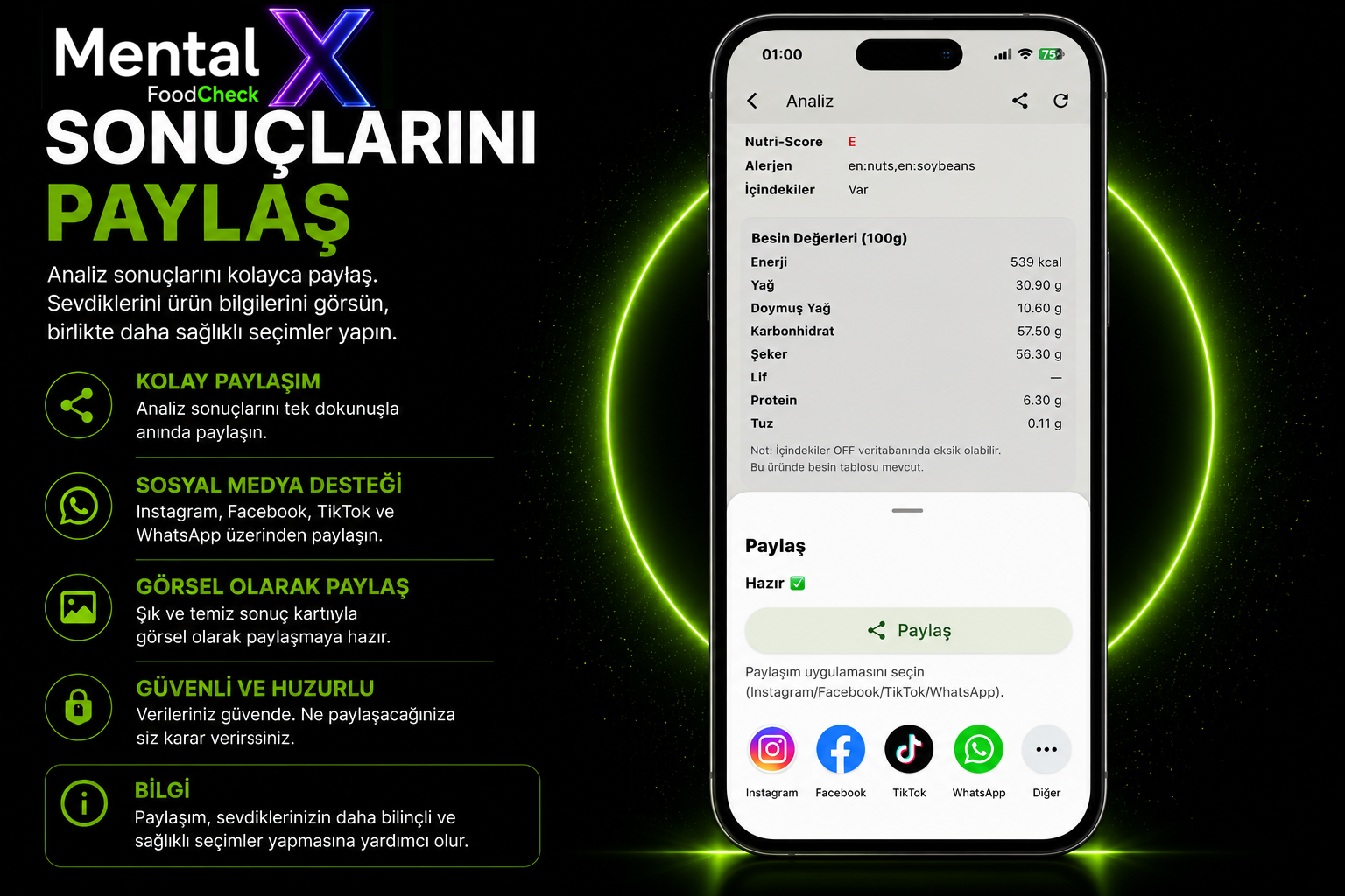 FoodCheck sonuç paylaşma görseli